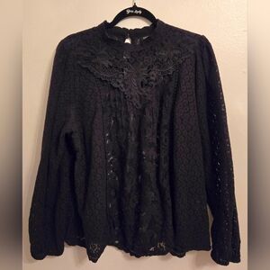 Torrid Black Mixed Lace High Neck Blouse Victorian Goth Steampunk 1X
